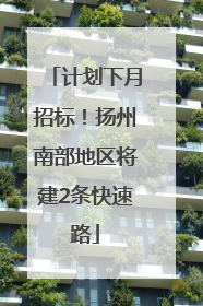 计划下月招标！扬州南部地区将建2条快速路